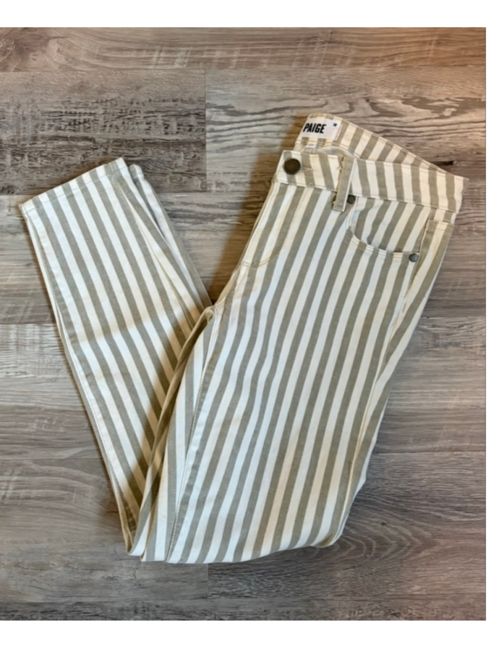 PAIGE Verdugo Ankle Crop Striped Skinny Jeans Desert Khaki 27